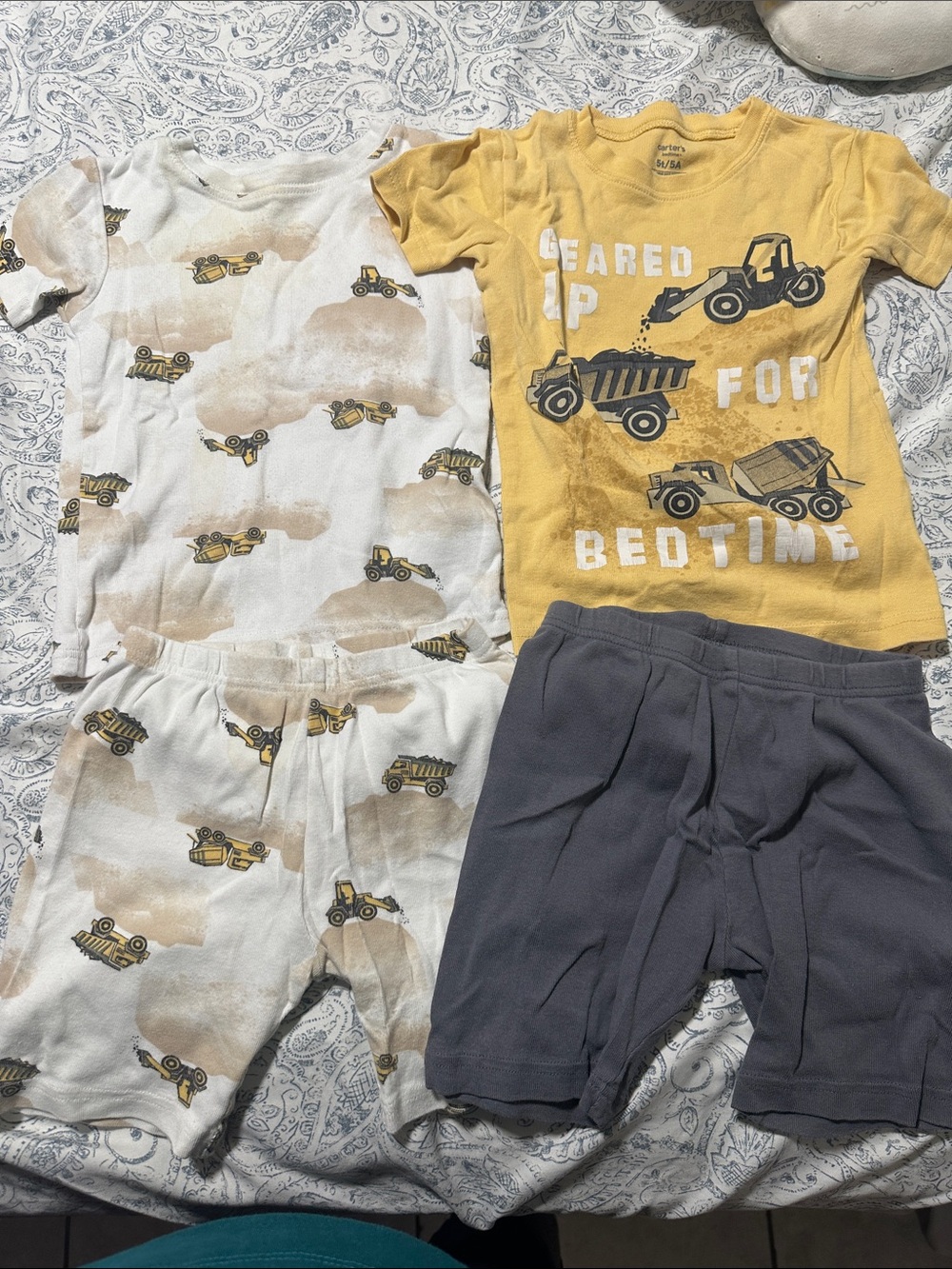 Carter's Yellow Construction Truck Pajama Set with White & Gray Pieces